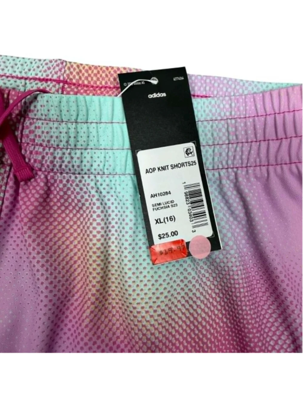 Adidas AOP Knit Shorts Pink Pastel Tie Dye Active Performance Girls Size XL NWT